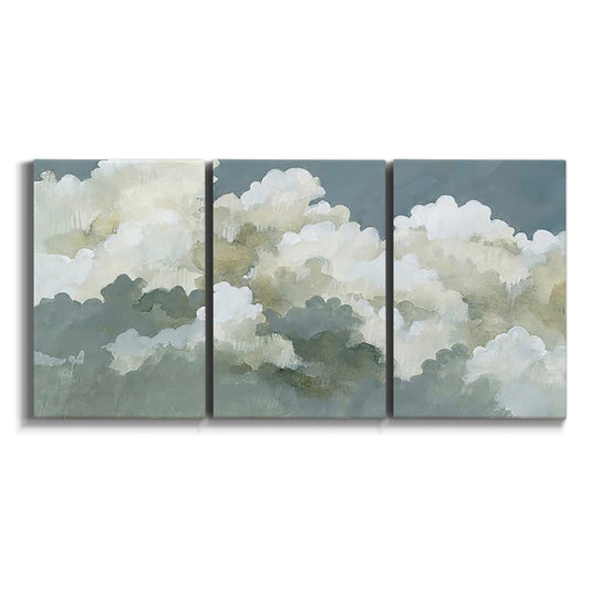 Three-panel canvas wall art featuring abstract evening landscape with depth on white background.