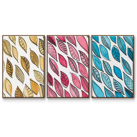 Patterned Leaf Shapes I - Floater Framed Canvas Set