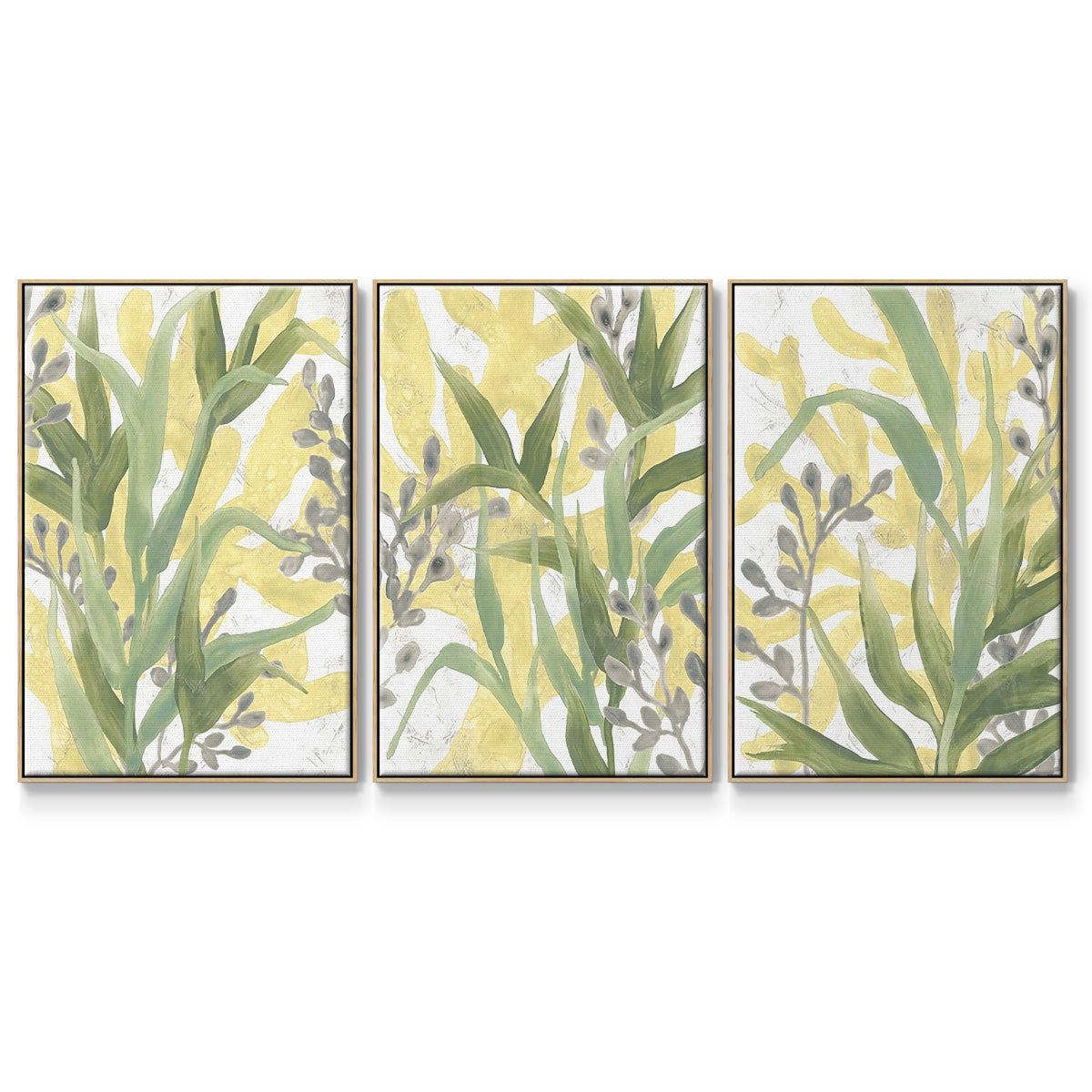 Sea Grass Fresco I - Framed Premium Gallery Wrapped Canvas L Frame 3 Piece Set - Ready to Hang