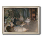 Impressionist backstage ballet scene by Edgar Degas printed on canvas in an ornate champagne frame.