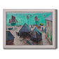 Impressionist coastal harbor scene at Étretat by Claude Monet printed on canvas in an ornate weathered white frame.