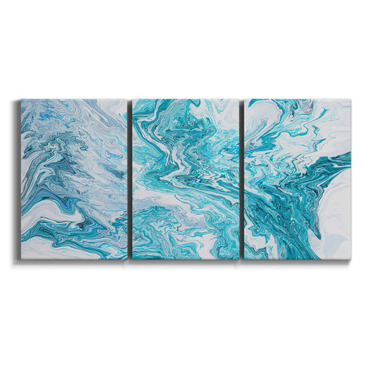 Three-panel canvas wall art featuring rocky coastal tide pool scene on white background.