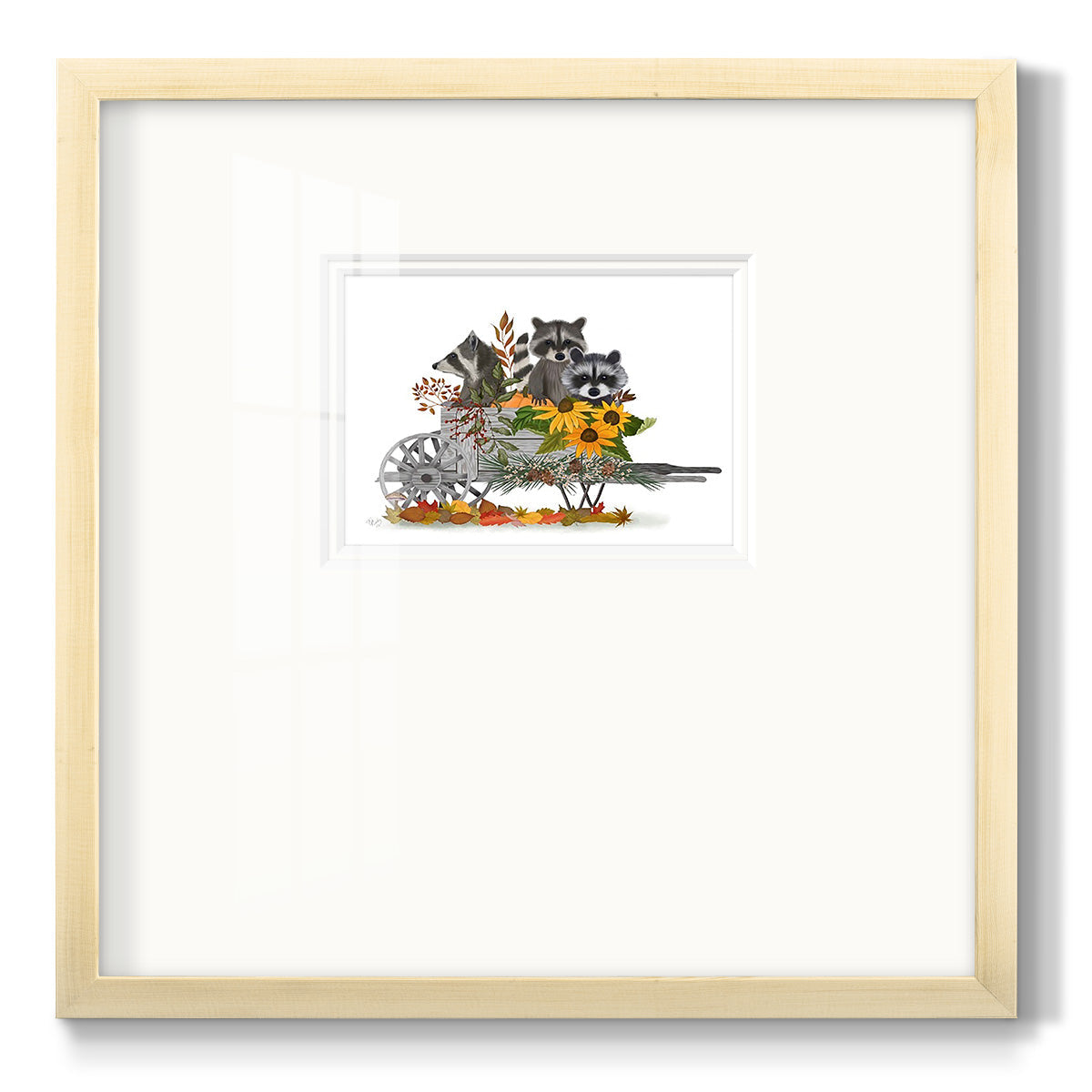 Raccoon Wheelbarrow - Double Matboard Framed Print