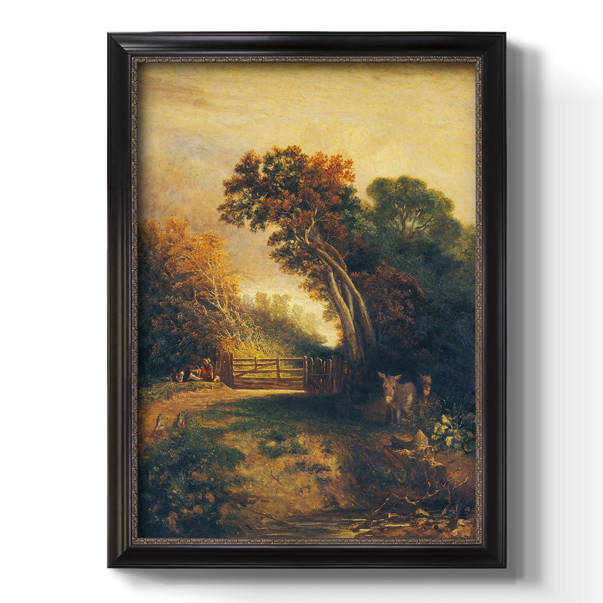Landscape with Picnickers and Donkeys - Ornate Framed Canvas Print