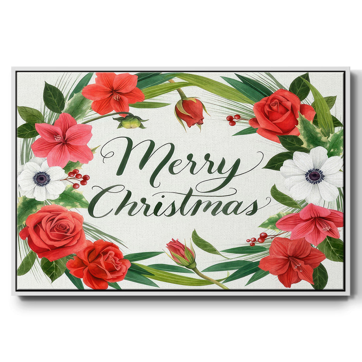 Christmas Floral Wreath Collection A - Floater Framed Canvas Print