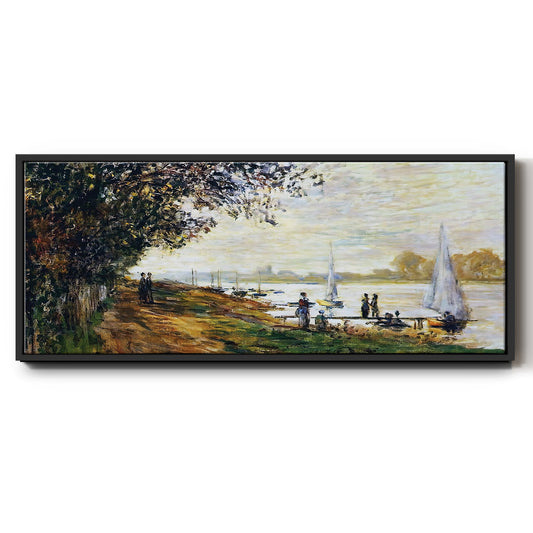 The Riverbank at Le Petit - Floater Framed Canvas Print