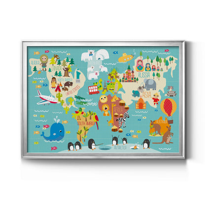 Children's World Map - Modern Framed Canvas Print