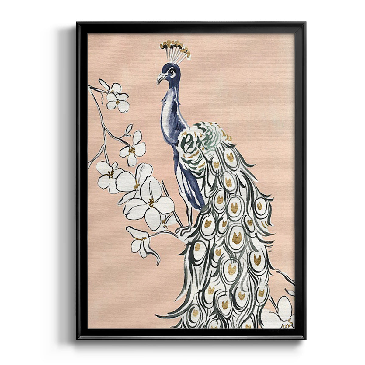 Peacock in Gold IV - Modern Framed Canvas Print