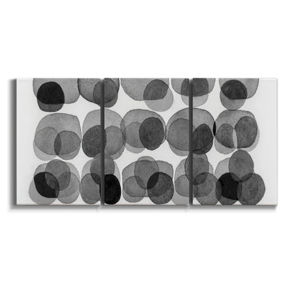 Three-panel canvas wall art featuring geometric abstract watercolor forms on white background.