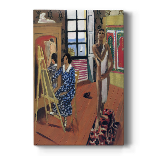 Canvas art print featuring a fauvist interior scene of figures gathered in a patterned room on a clean white background.