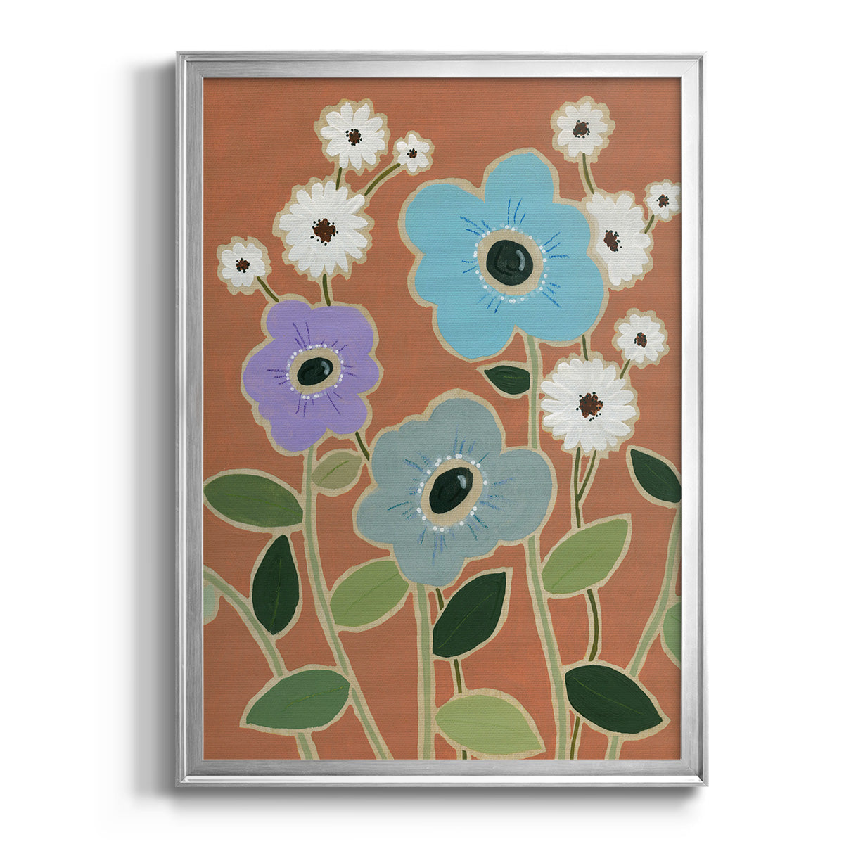 Woodblock Floral IV - Modern Framed Canvas Print