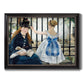 Impressionist urban scene near a railway by Édouard Manet printed on canvas in an ornate black frame with gilded inner detail.