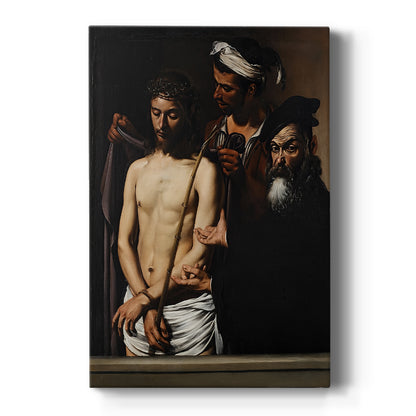 Canvas art print featuring a Baroque scene of Christ presented to a crowd with dramatic lighting on a clean white background.
