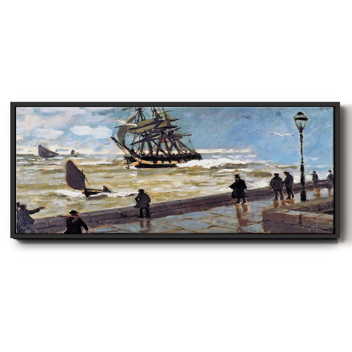 The Jetty at Le Havre Bad Weather, 1870 - Floater Framed Canvas Print