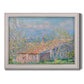 Impressionist garden house landscape at Antibes by Claude Monet printed on canvas in an ornate weathered white frame.