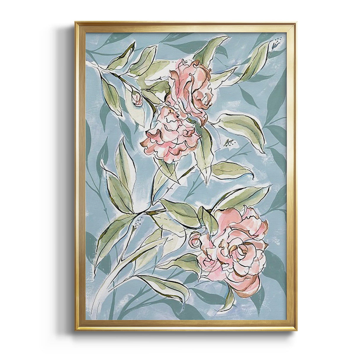 Faded Camellias I - Modern Framed Canvas Print