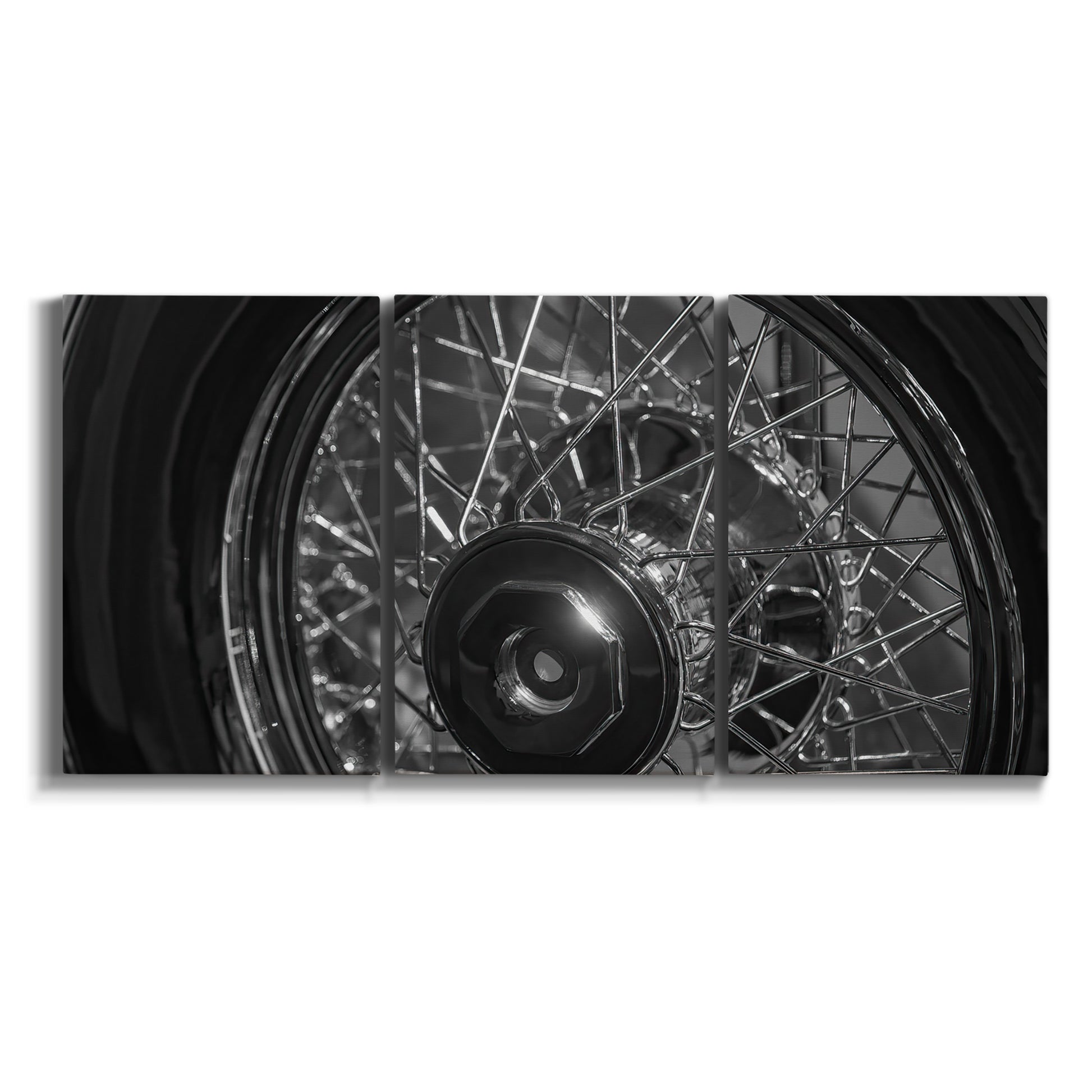 Three-panel canvas wall art featuring vintage car grille detail on white background.