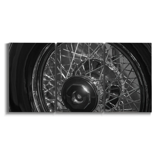 Three-panel canvas wall art featuring vintage car grille detail on white background.