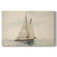 Sailboat gliding across calm waters under a cloudy sky during daytime in a coastal setting