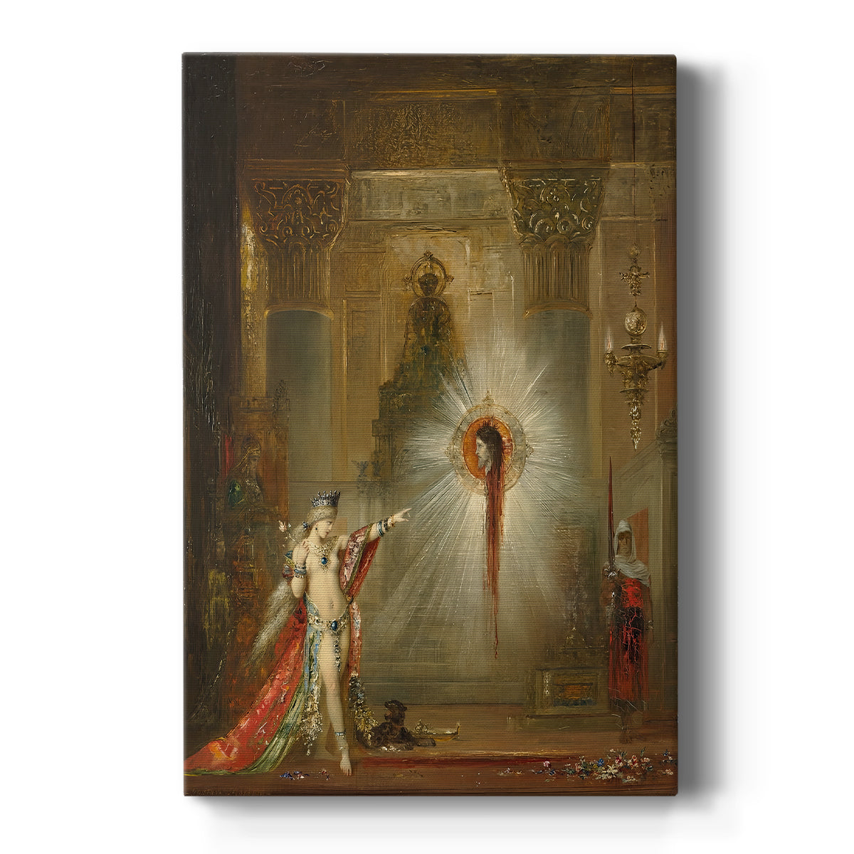Canvas art print featuring a symbolic scene of a glowing vision appearing before a female figure on a clean white background.
