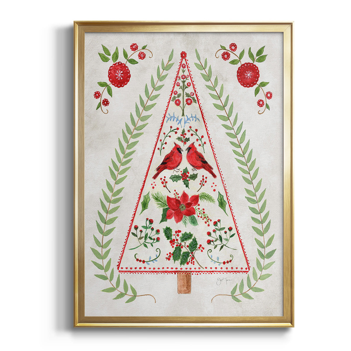 Christmas Folk Tree - Modern Framed Canvas Print