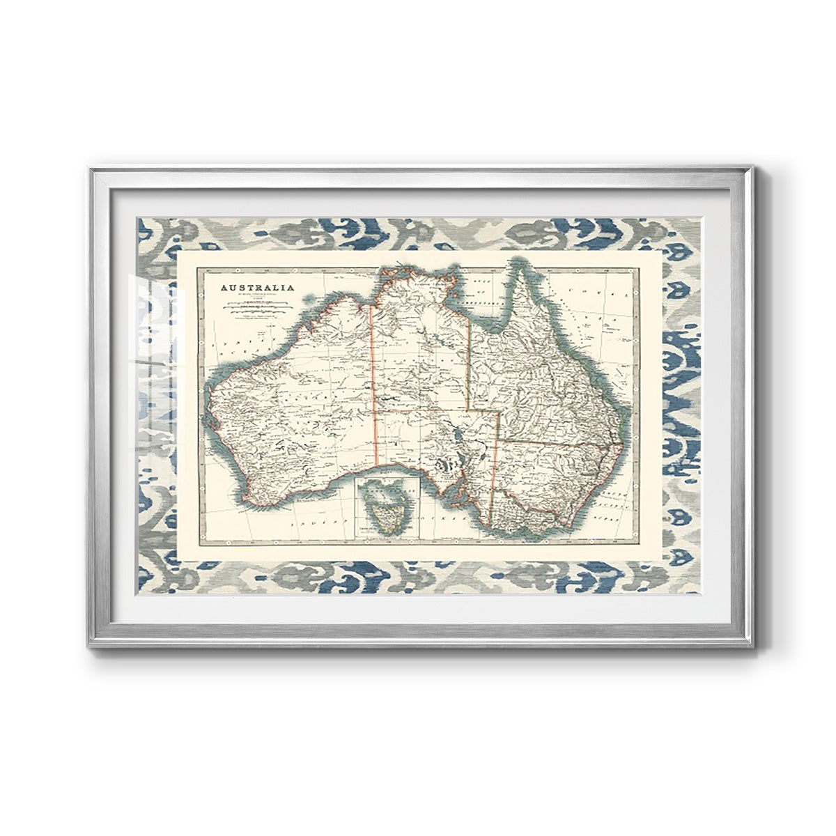 Bordered Map of Australia - Modern Framed Art Print