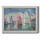 Impressionist harbor scene by Paul Signac printed on canvas in an ornate weathered white frame.