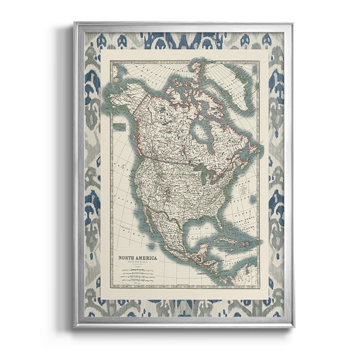 Bordered Map of North America - Modern Framed Canvas Print