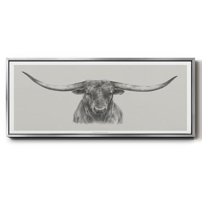 Longhorn Bull Sketch - Floater Framed Canvas Print
