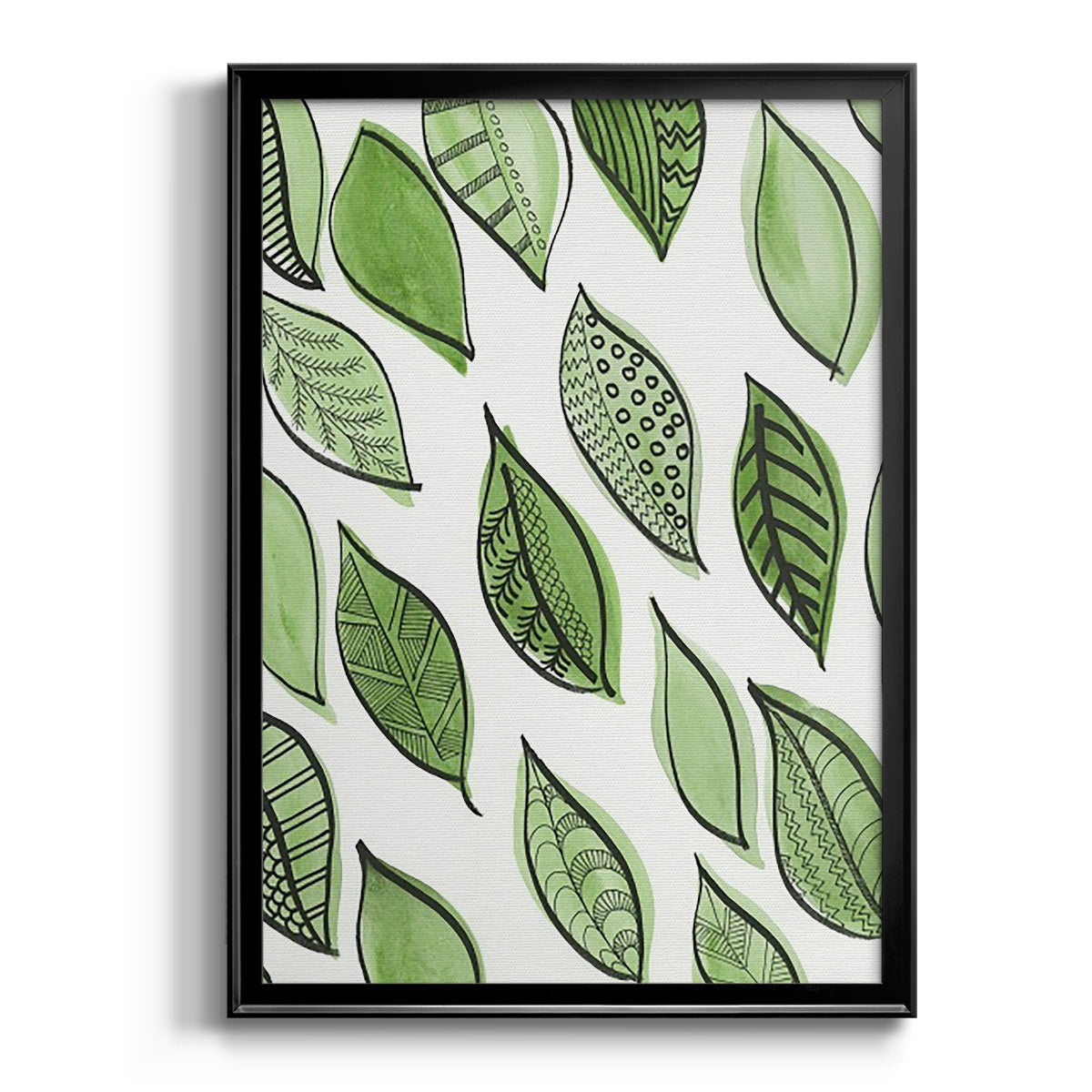 Patterned Leaf Shapes IV - Modern Framed Canvas Print