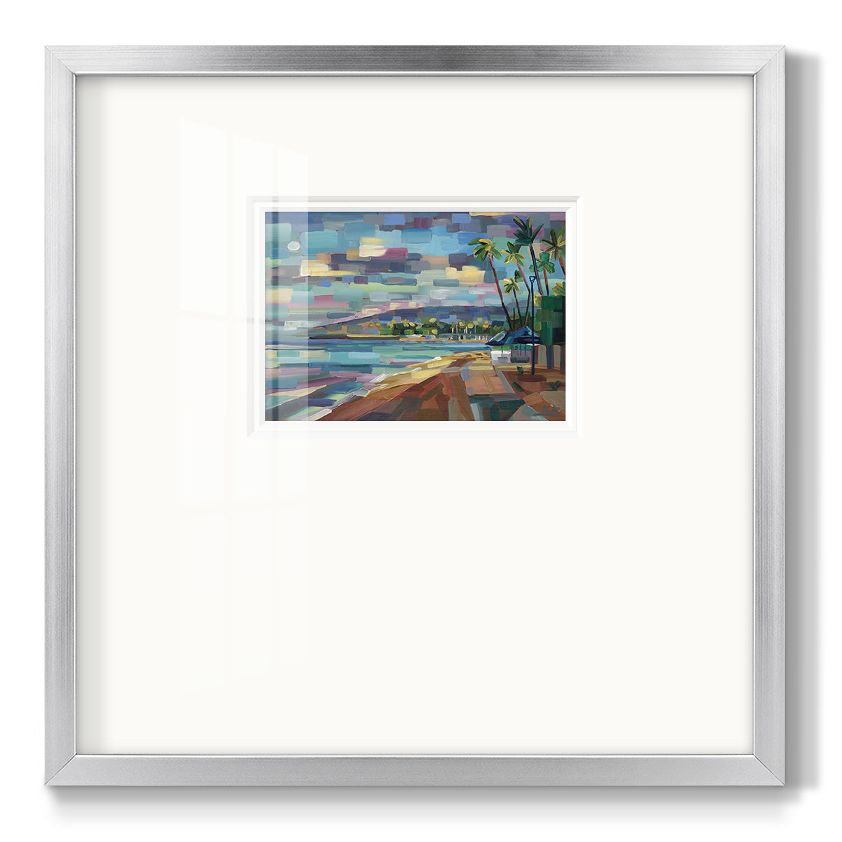 Morning Moon Over Waikiki - Double Matboard Framed Print