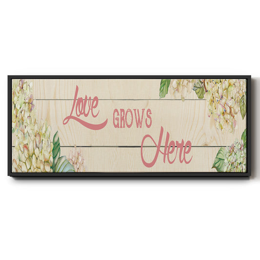 Love Grows Here - Floater Framed Canvas Print