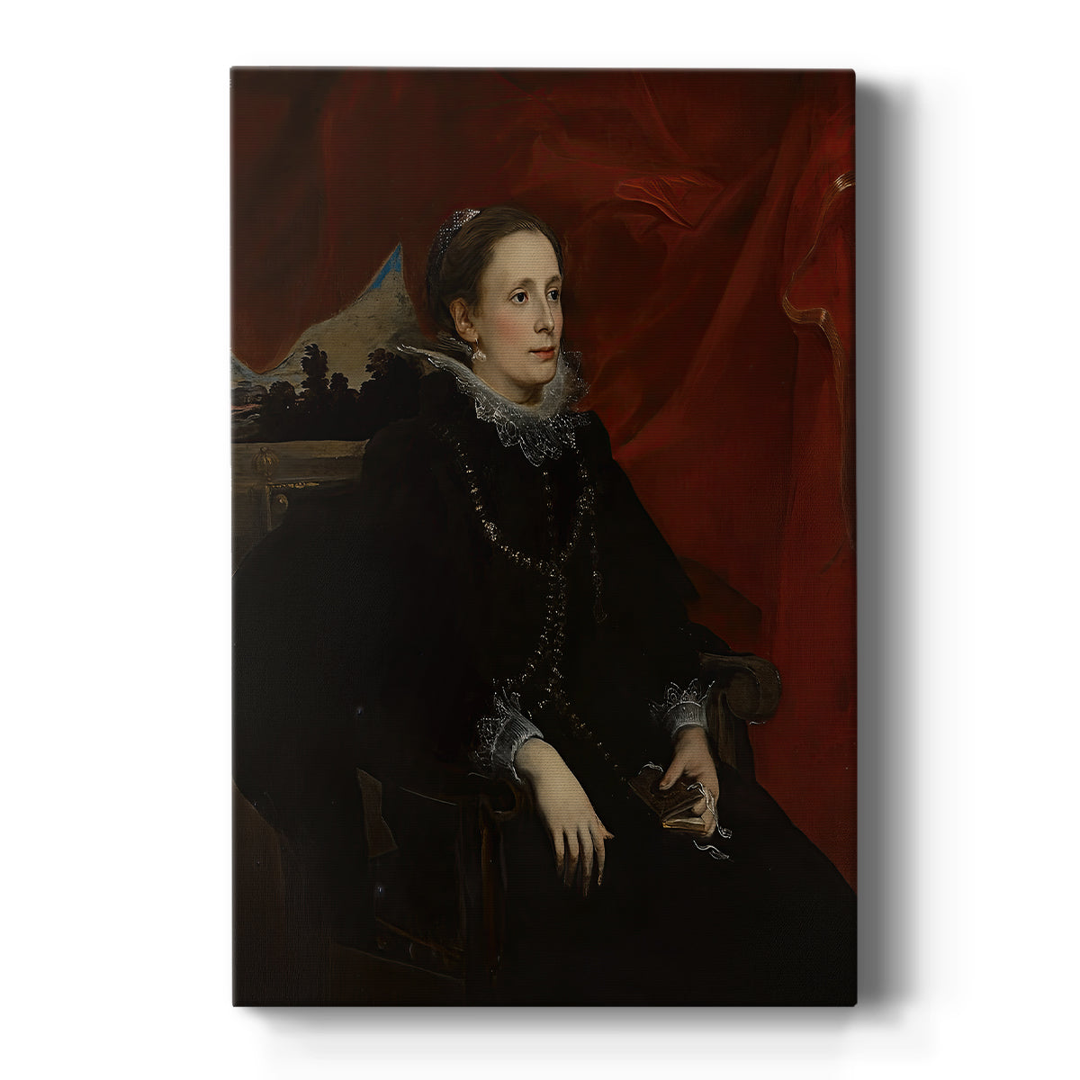 Canvas art print featuring a Baroque portrait of a noblewoman in elegant dress with rich textures on a clean white background.
