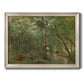 Traditional rural landscape scene with figures by Jean-Baptiste-Camille Corot printed on canvas in an ornate champagne frame.