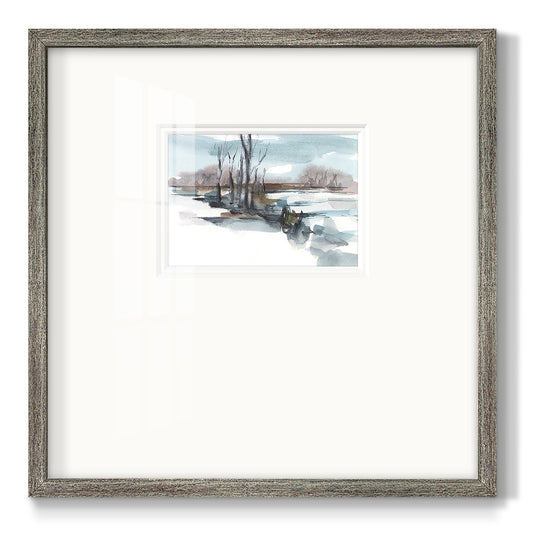 Winter Stream Watercolor II - Double Matboard Framed Print