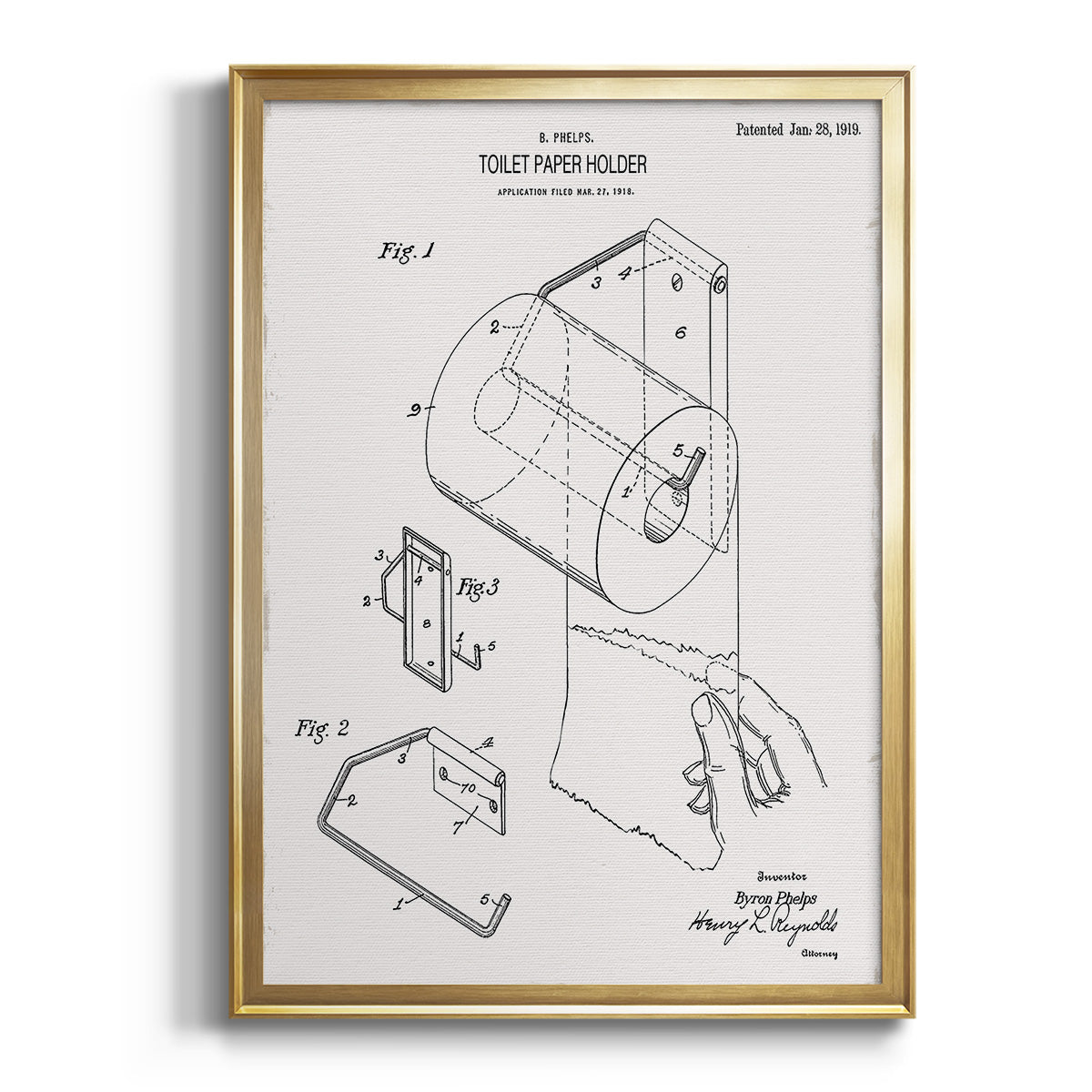 Toilet Paper Patent II - Modern Framed Canvas Print