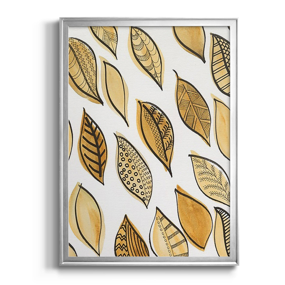 Patterned Leaf Shapes II - Modern Framed Canvas Print
