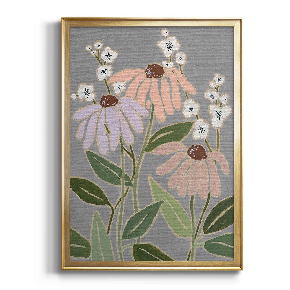 Woodblock Floral I - Modern Framed Canvas Print