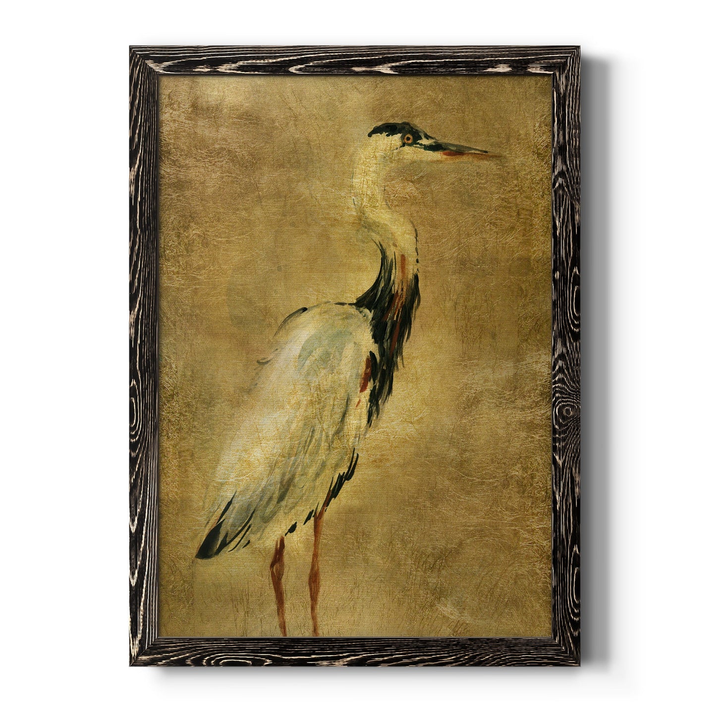 Gold Crane at Dusk I - Barnwood Framed Canvas Print