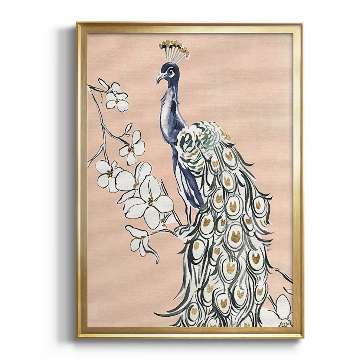 Peacock in Gold IV - Modern Framed Canvas Print