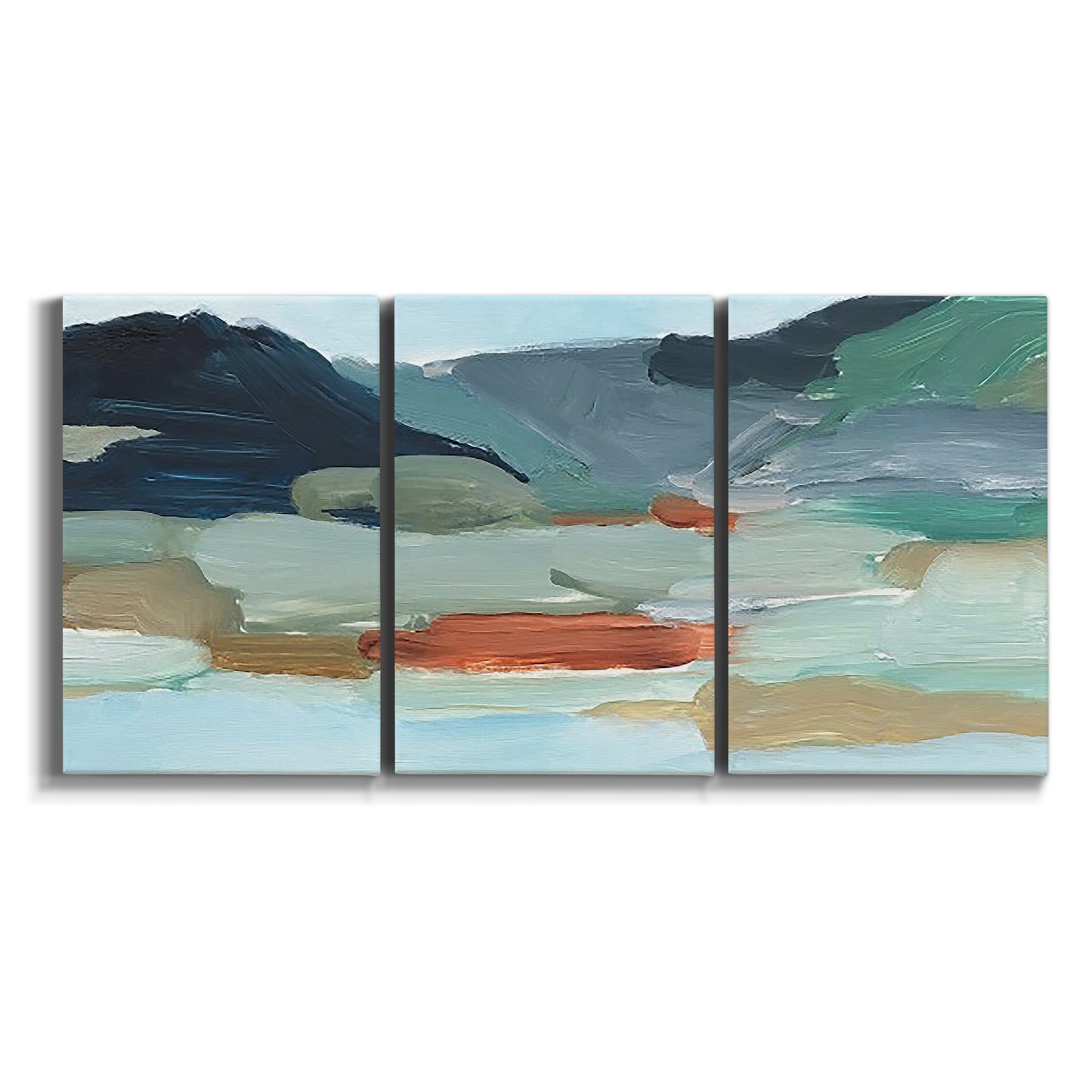Three-panel canvas wall art featuring vibrant abstract with dramatic motion on white background.