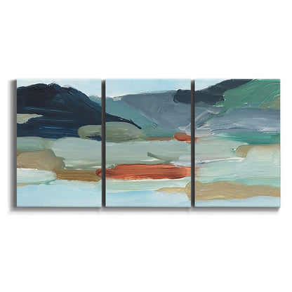 Three-panel canvas wall art featuring vibrant abstract with dramatic motion on white background.