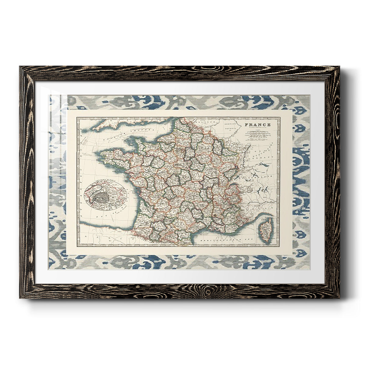 Bordered Map of France-Premium Framed Print - Ready to Hang