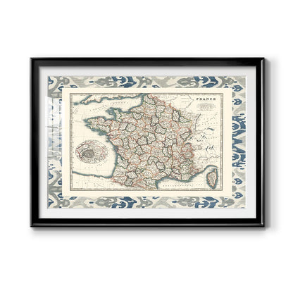Bordered Map of France - Modern Framed Art Print