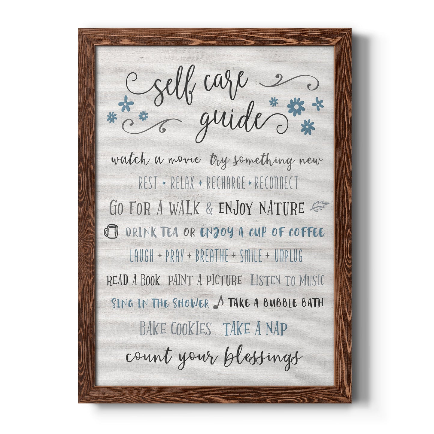 Guide to Self Care - Premium Canvas Framed in Barnwood - Ready to Hang