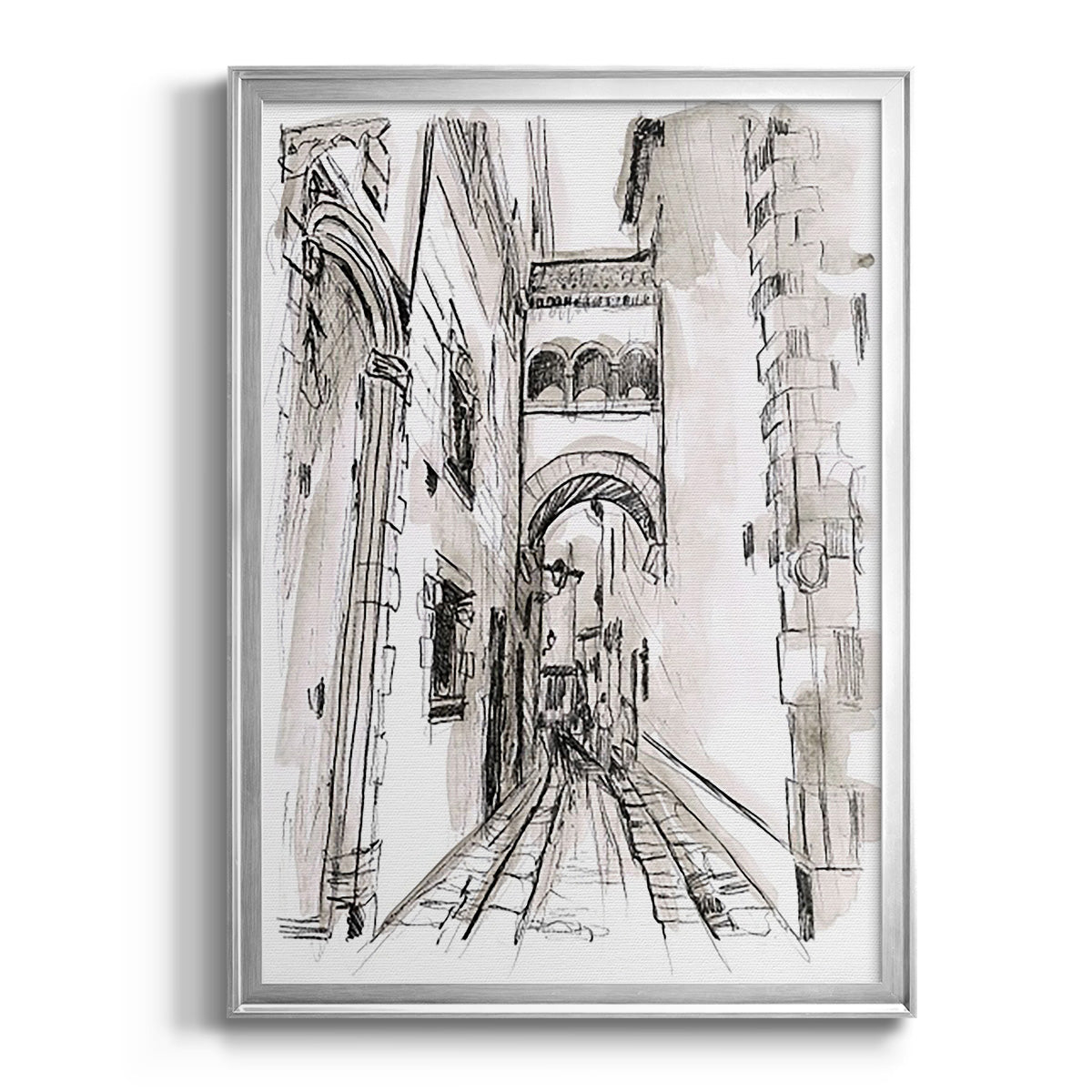 Europe Street Sketches II - Modern Framed Canvas Print