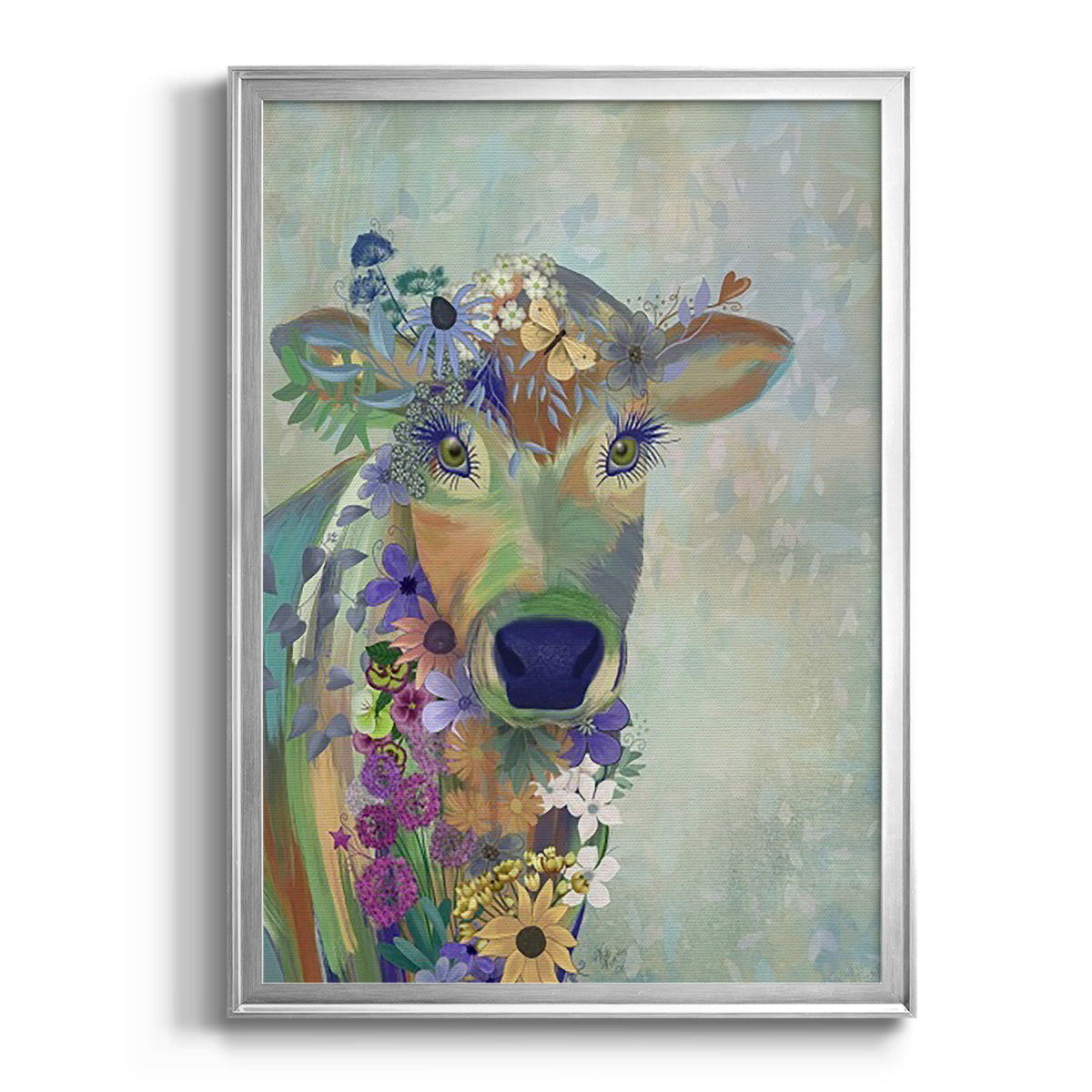 Fantastic Florals Cow - Modern Framed Canvas Print