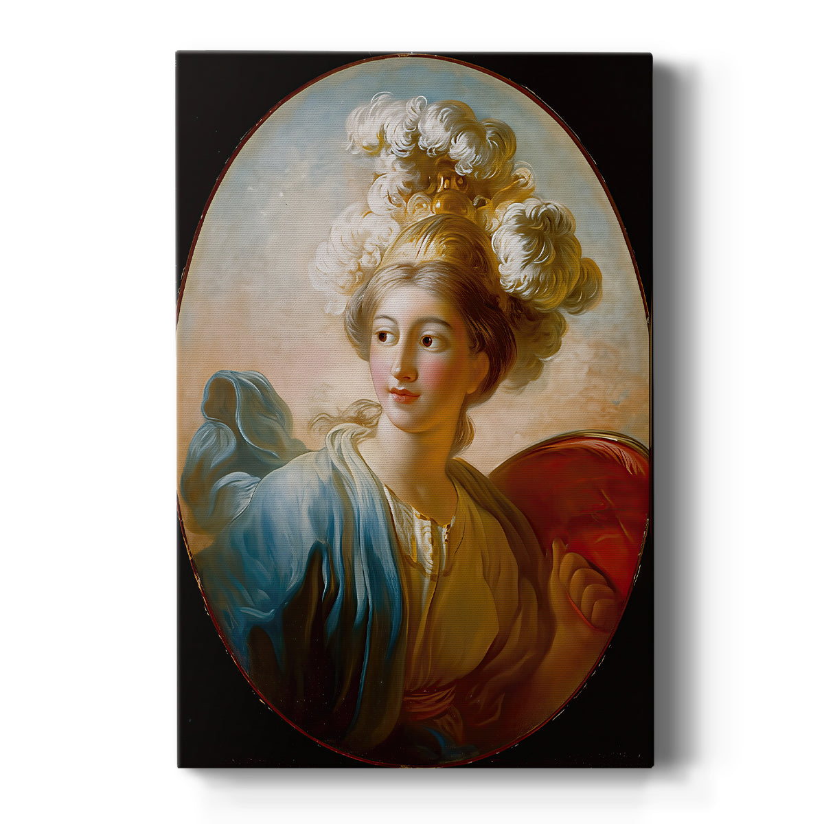 Canvas art print featuring a Rococo portrait of a classical figure in flowing garments with soft light on a clean white background.