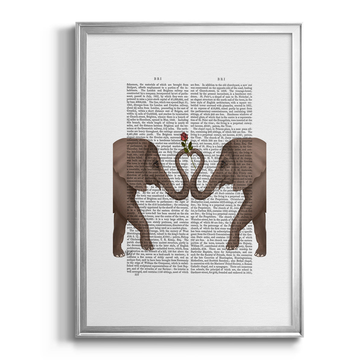 Elephants Heart and Rose - Modern Framed Canvas Print