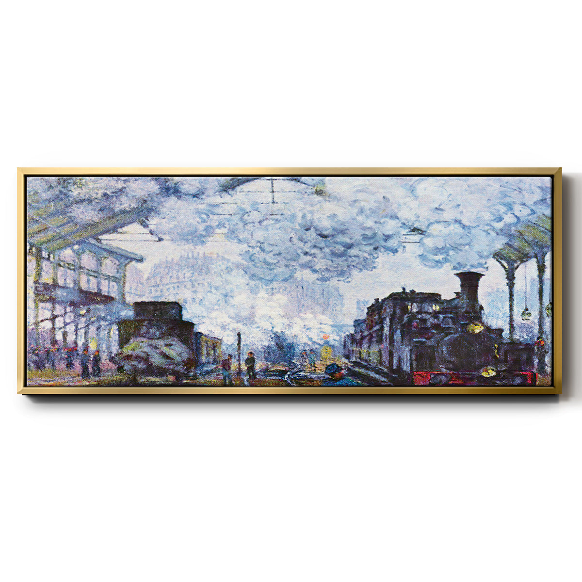 Saint Lazare Station in Paris, Arrival of a Train - Floater Framed Canvas Print